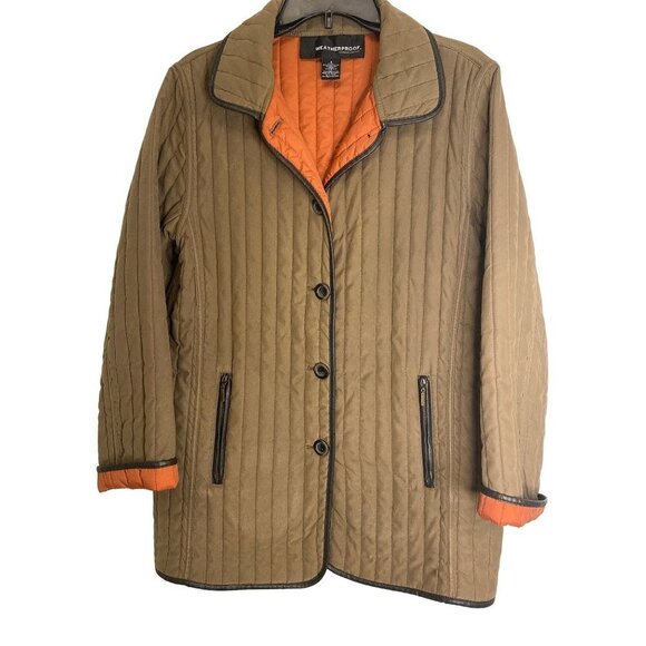 Weatherproof Jackets & Blazers - WEATHERPROOF WOMEN'S CHANNEL QUILTED TAN  AND LEATHER JACKET SZ S
